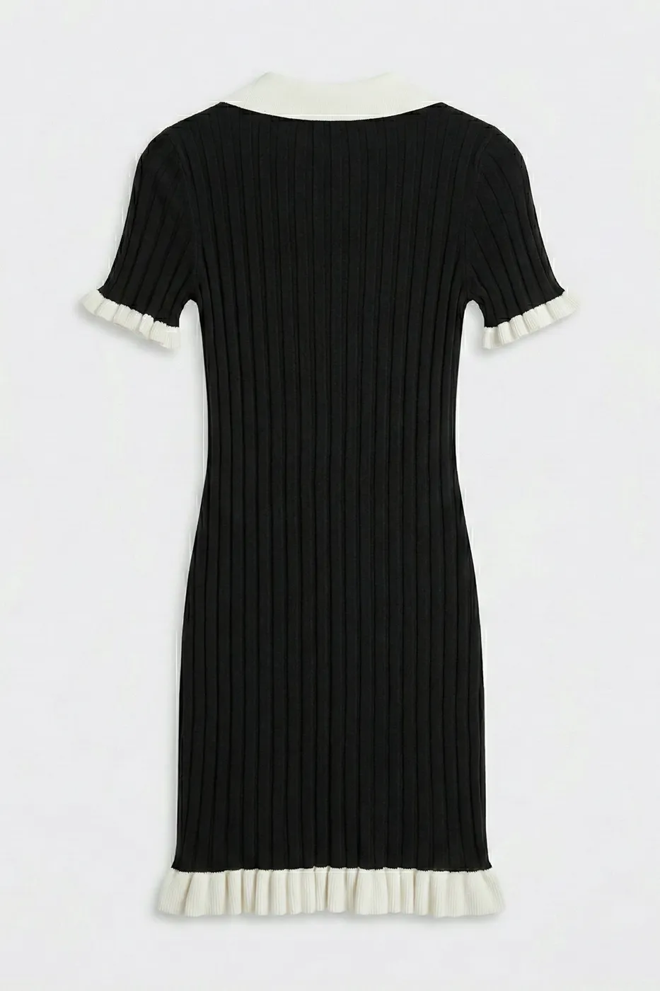 Bayan Siyah Fitilli Düğme Detaylı Triko Mini Elbise