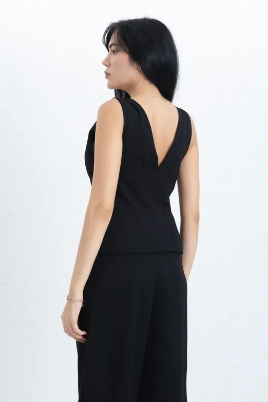 Bayan Siyah Vücuda Oturan Fit Yelek - BSL