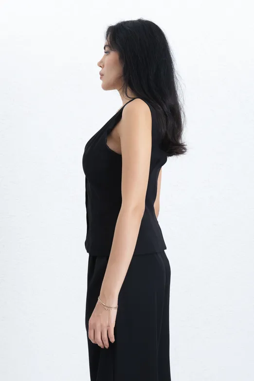 Bayan Siyah Vücuda Oturan Fit Yelek - BSL