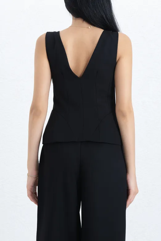 Bayan Siyah Vücuda Oturan Fit Yelek - BSL