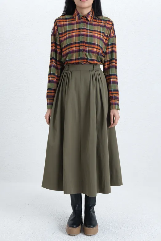 Bayan Haki Pileli Midi Etek - BSL