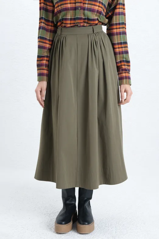 Bayan Haki Pileli Midi Etek - BSL