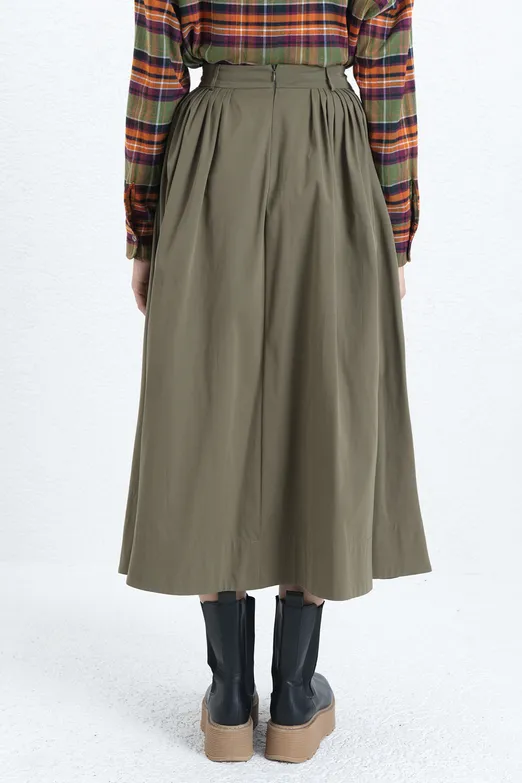 Bayan Haki Pileli Midi Etek - BSL