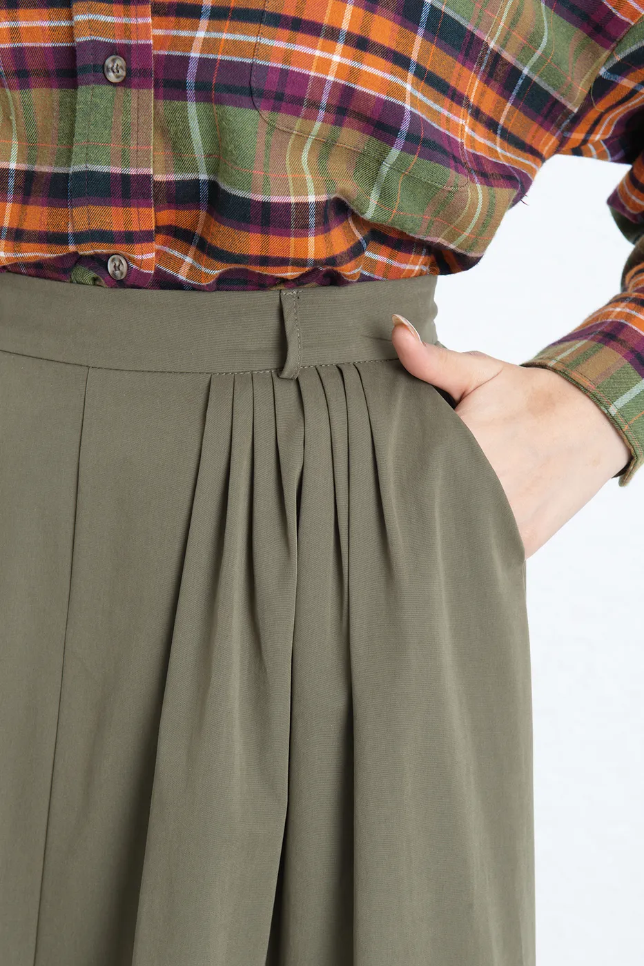 Bayan Haki Pileli Midi Etek