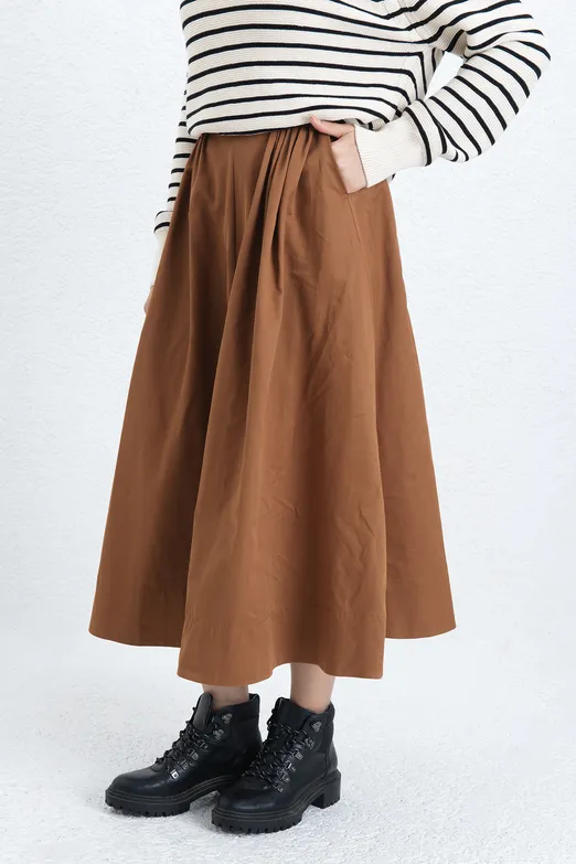 Bayan Kahverengi Pileli Midi Etek - BSL