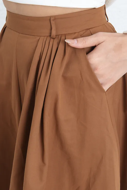 Bayan Kahverengi Pileli Midi Etek - BSL