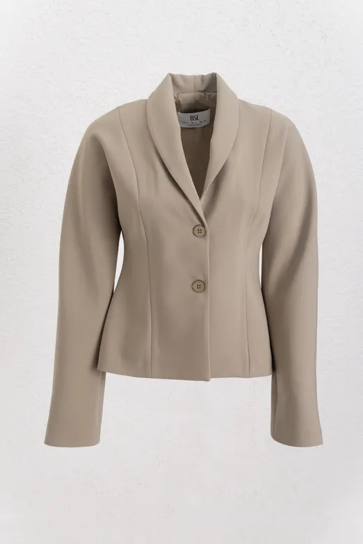 Bayan Bej Şal Yaka  Blazer Ceket - BSL