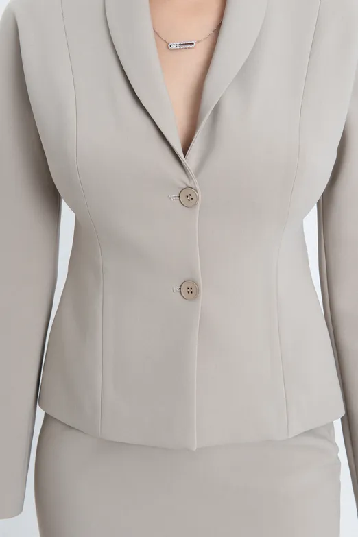 Bayan Bej Şal Yaka  Blazer Ceket - BSL