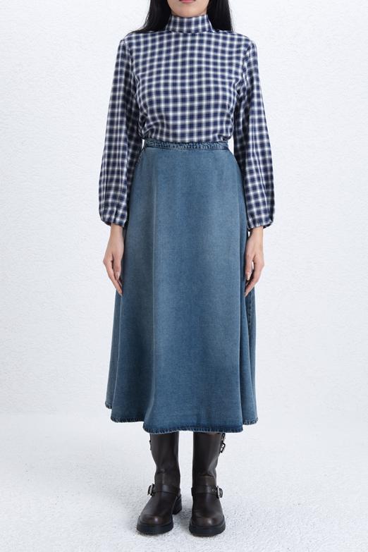Kloş Denim Midi Etek