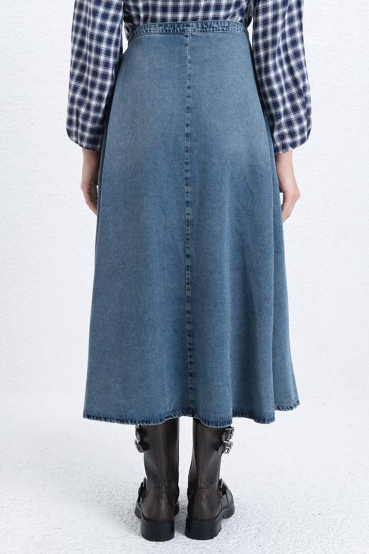 Kloş Denim Midi Etek