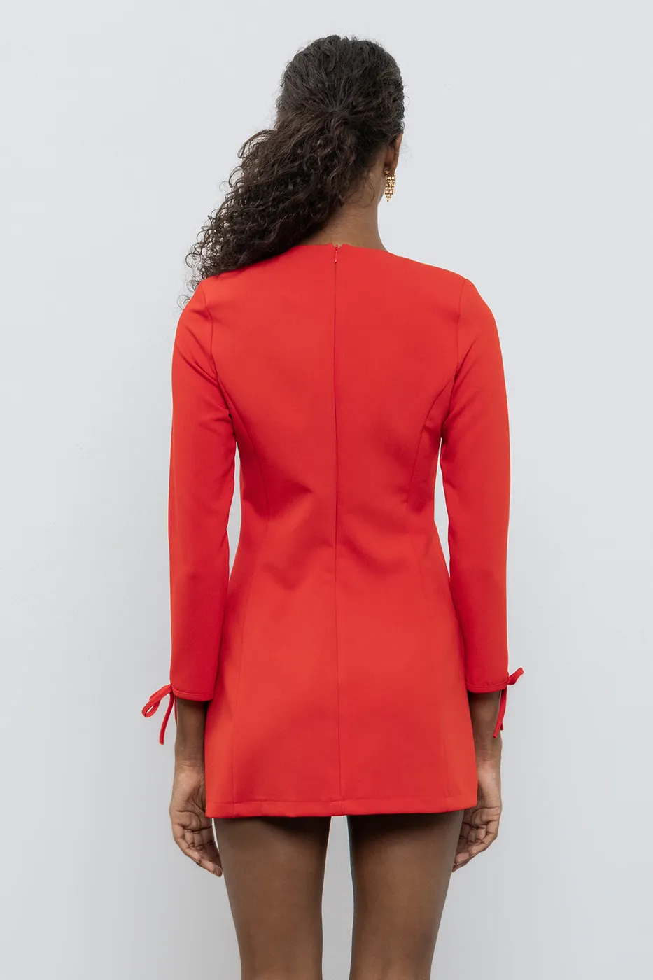 Bayan Kırmızı Fiyonk Detaylı Mini Elbise