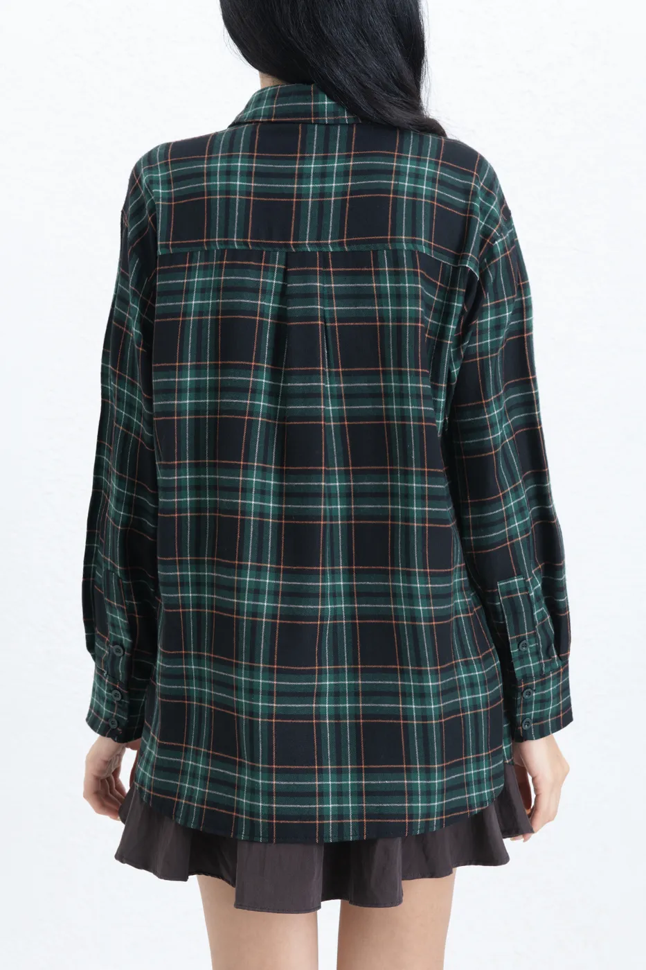 Bayan Yeşil Ekoseli Oversize Gömlek