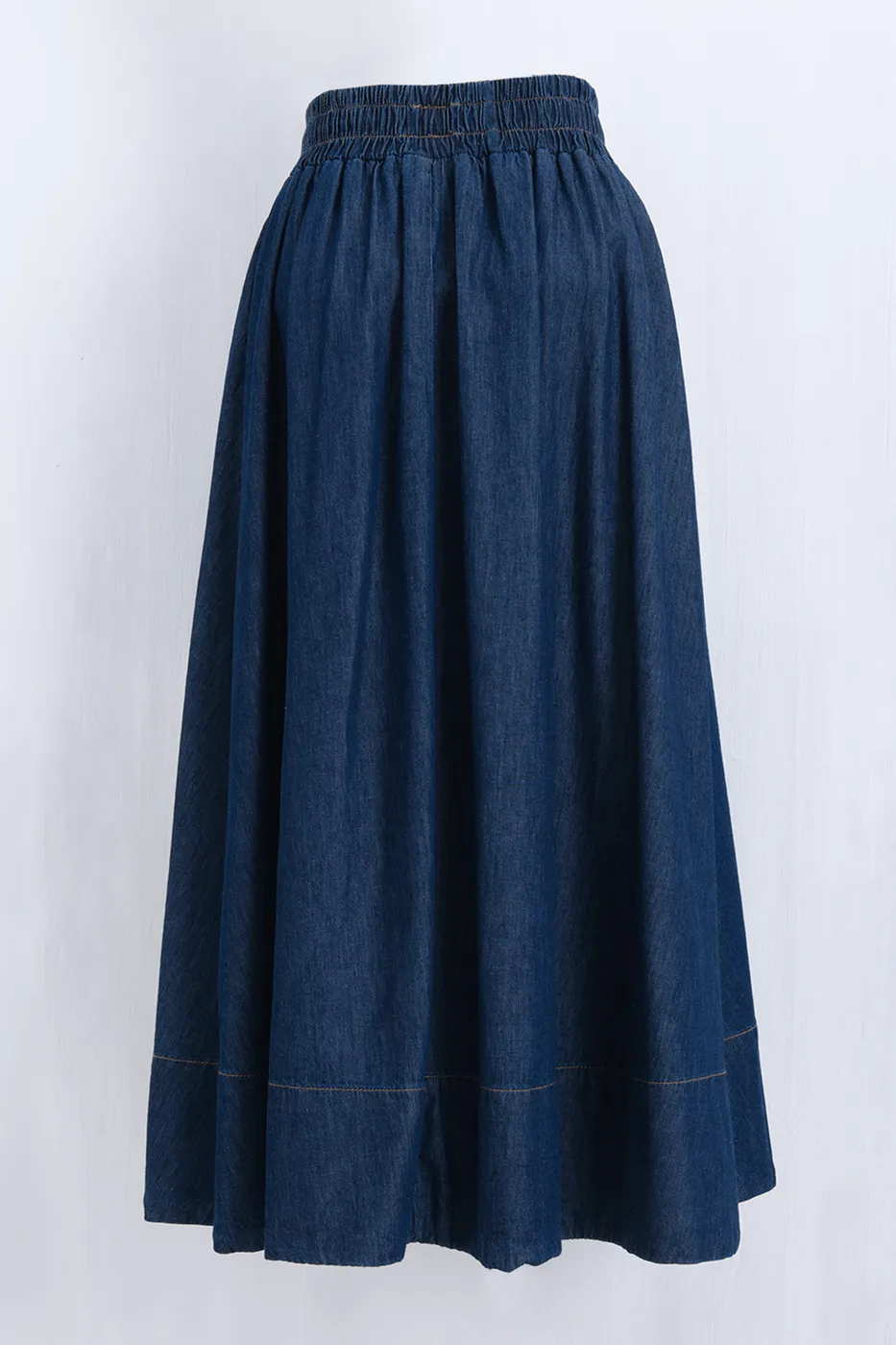 Bayan Lacivert Büzgülü Kloş Maksi Etek