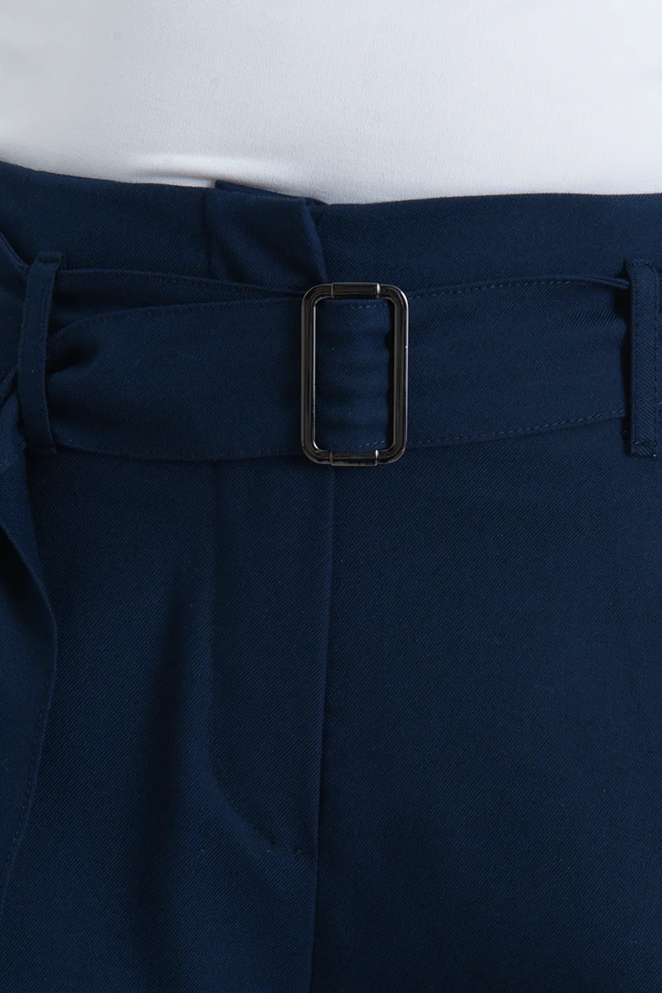 Bayan Lacivert Kemer Detaylı Düz Kesim Pantolon