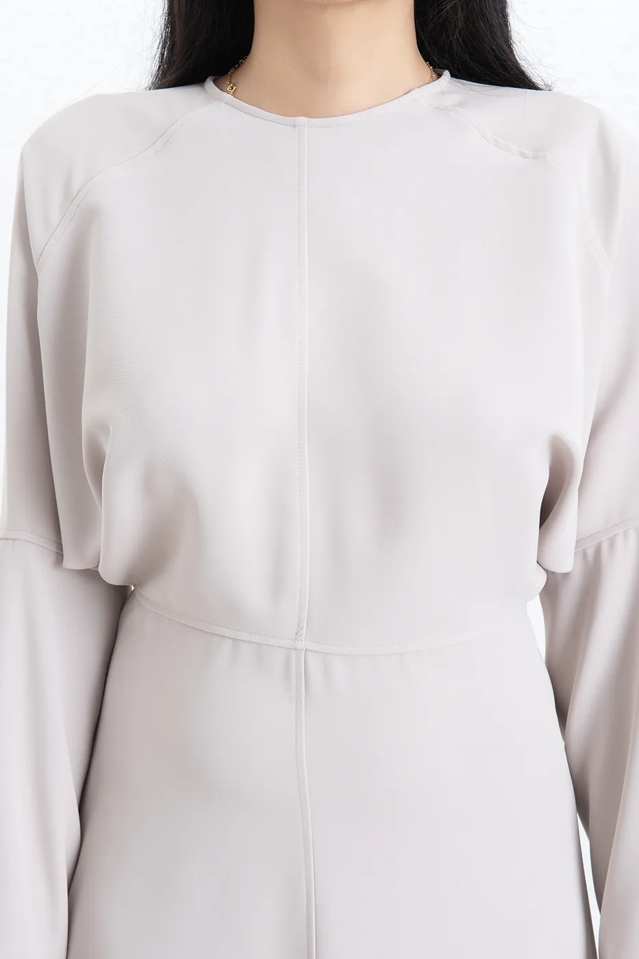 Bayan Bej Yarasa Kollu Volanlı Midi Elbise