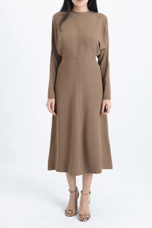 Bayan Haki Yarasa Kollu Volanlı Midi Elbise - BSL