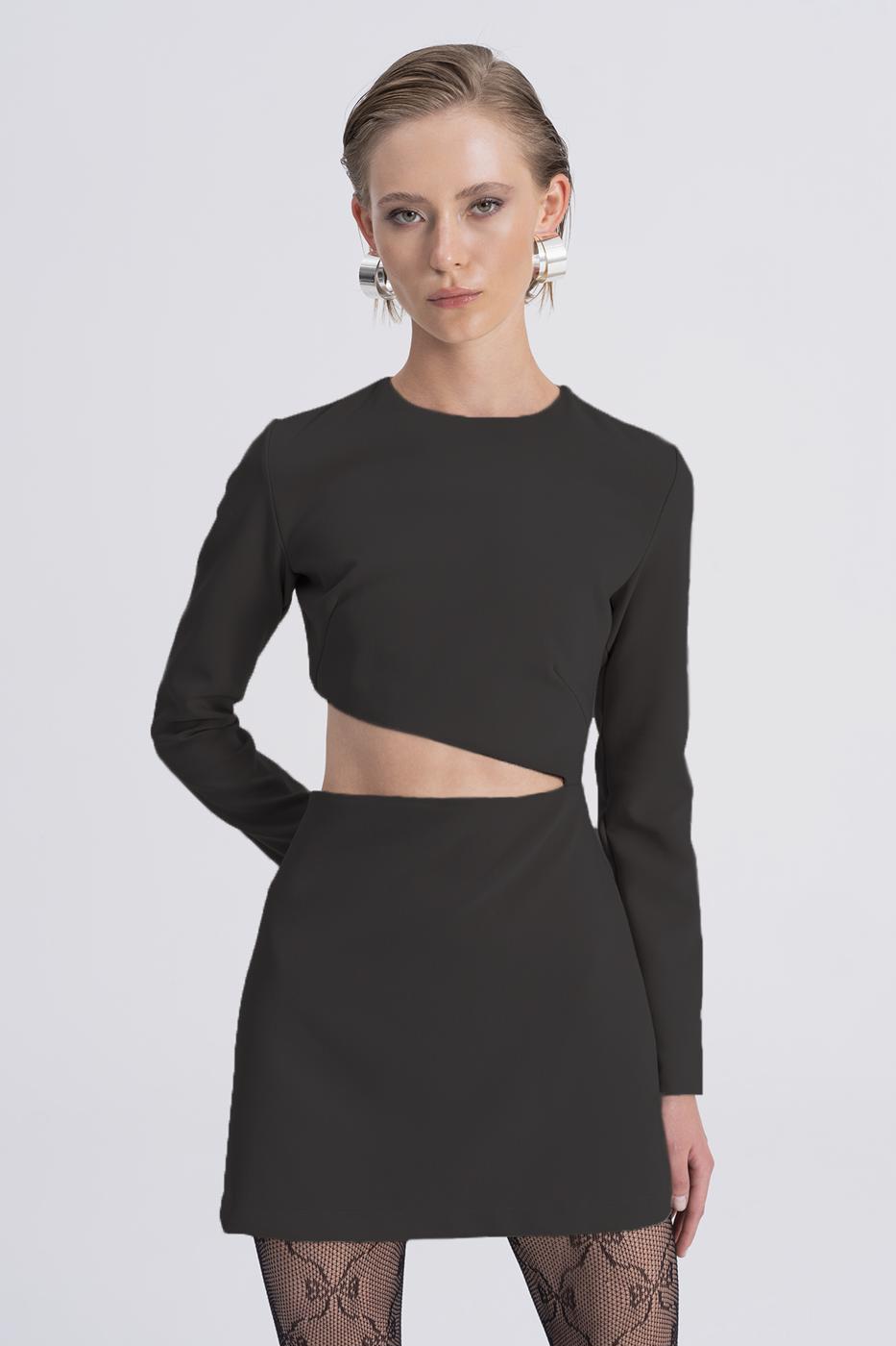 Pencere Detaylı Mini Elbise