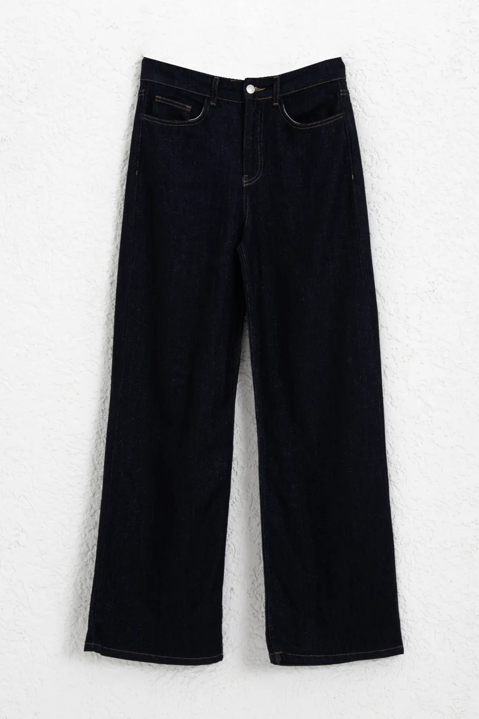 Bayan Lacivert Sim Karışımlı Düz Kesim Denim Pantolon