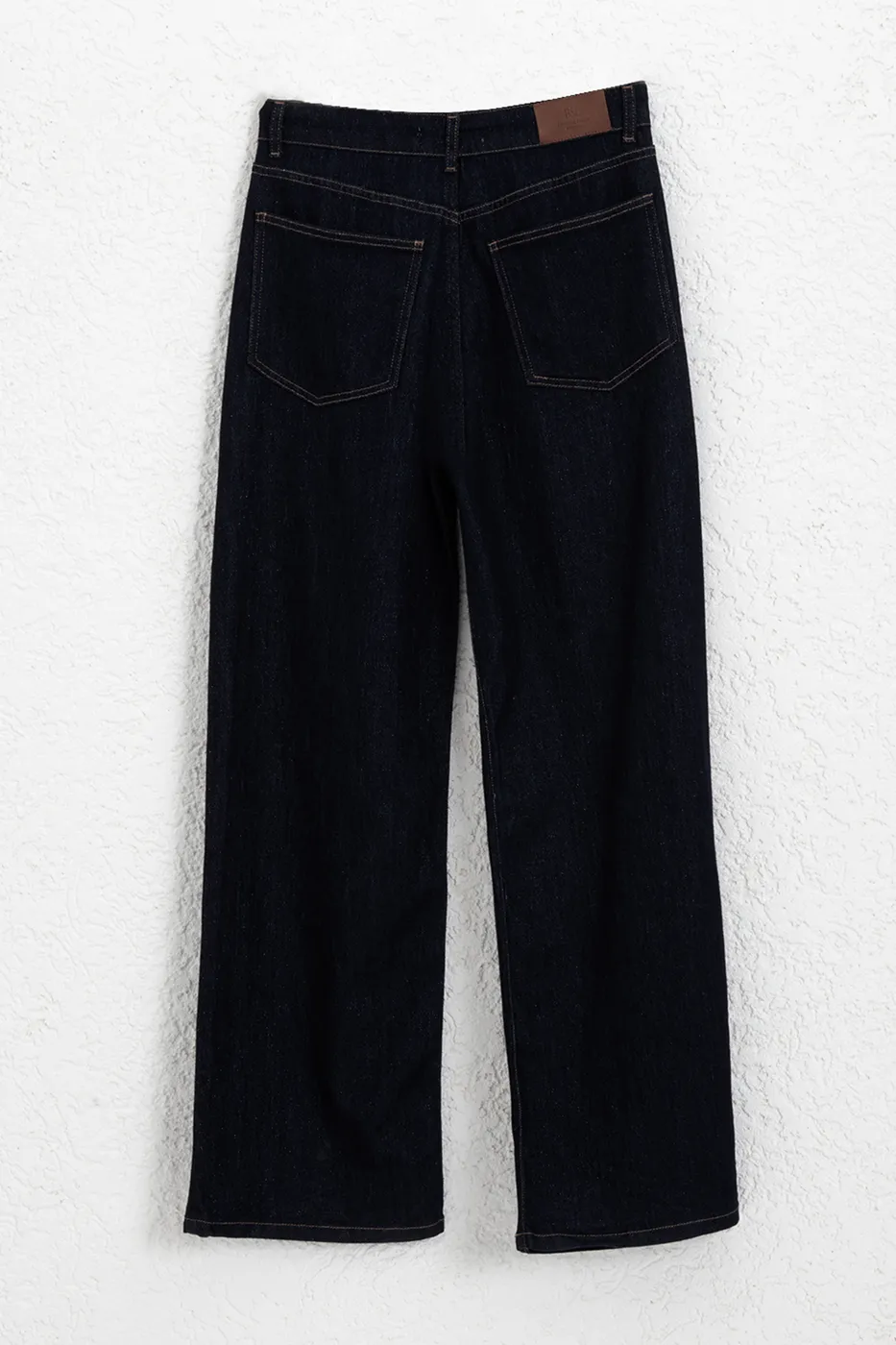 Bayan Lacivert Sim Karışımlı Düz Kesim Denim Pantolon