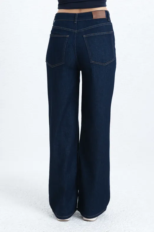 Bayan Lacivert Sim Karışımlı Düz Kesim Denim Pantolon - BSL