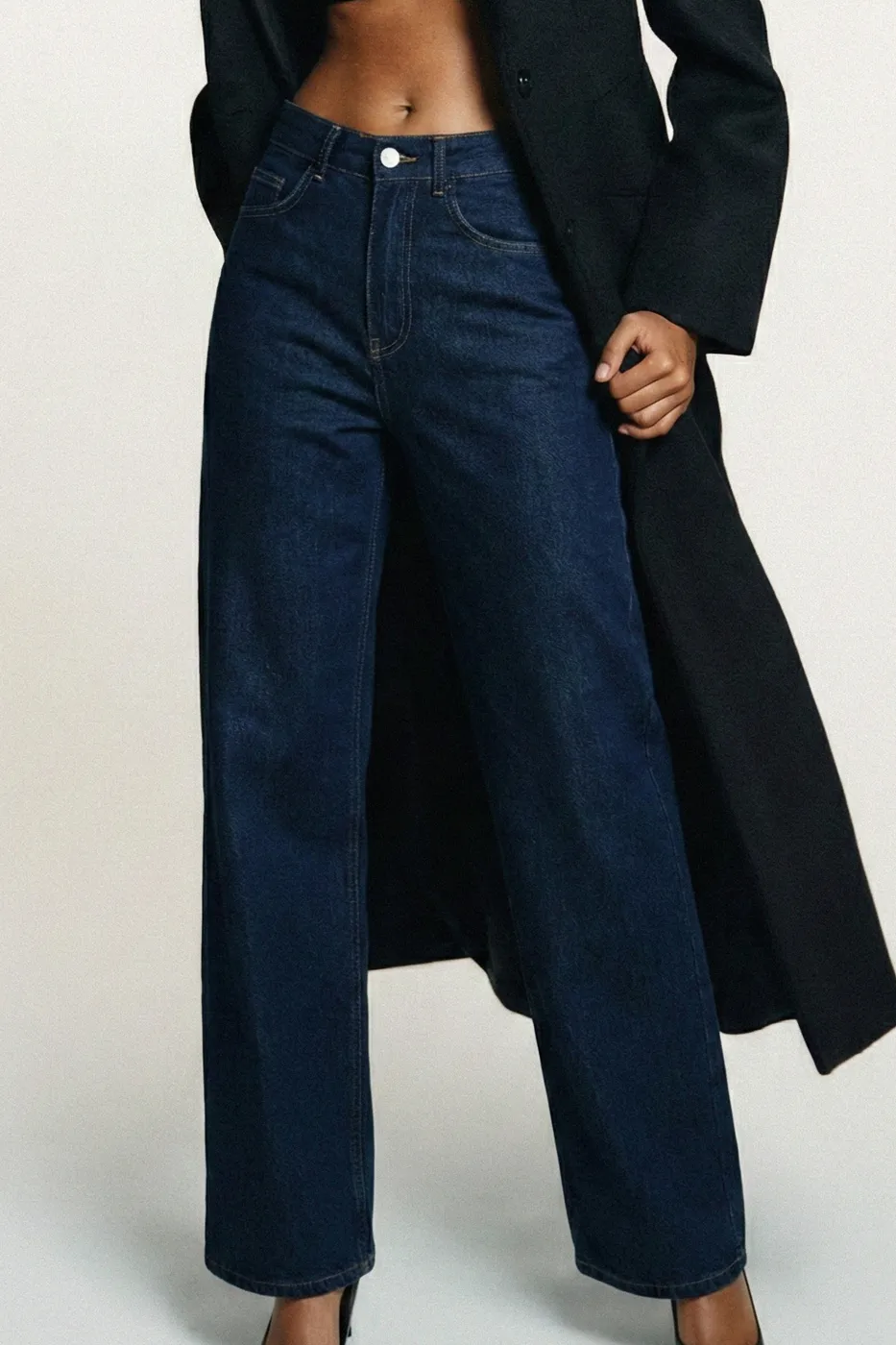 Bayan Lacivert Sim Karışımlı Düz Kesim Denim Pantolon