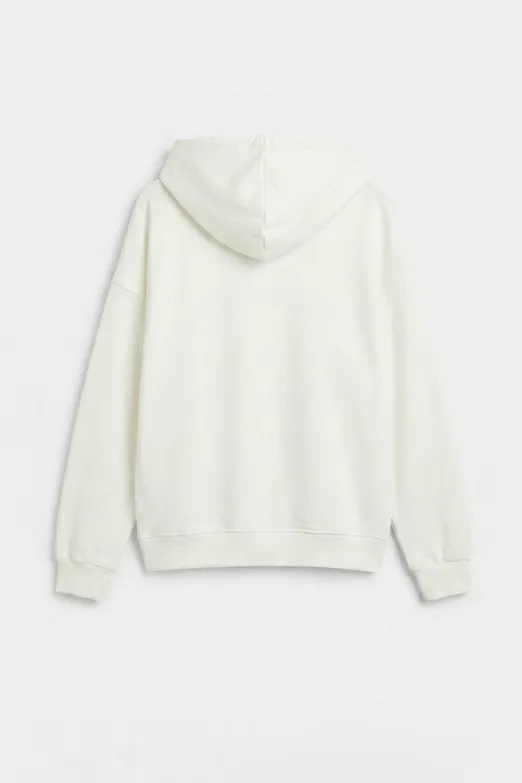 Bayan Ekru Kapüşonlu Oversize Sweatshirt - BSL