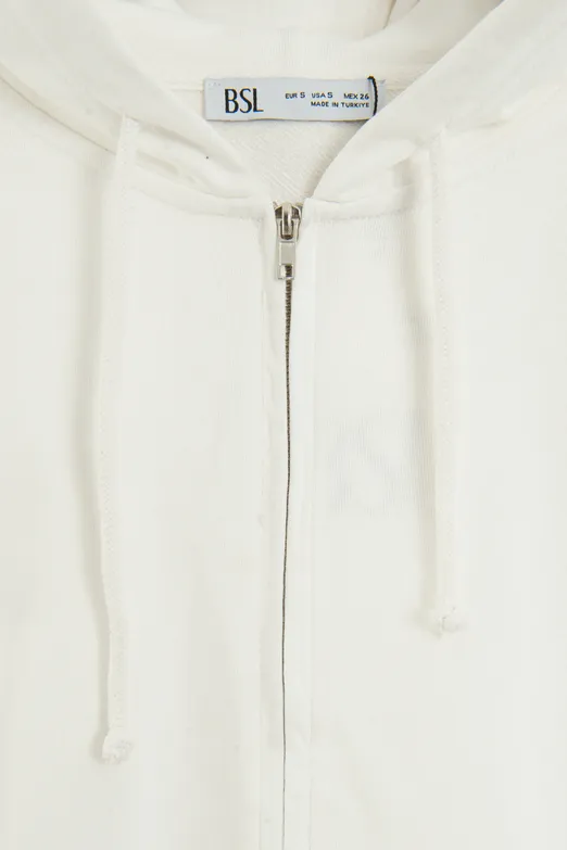 Bayan Ekru Kapüşonlu Oversize Sweatshirt - BSL