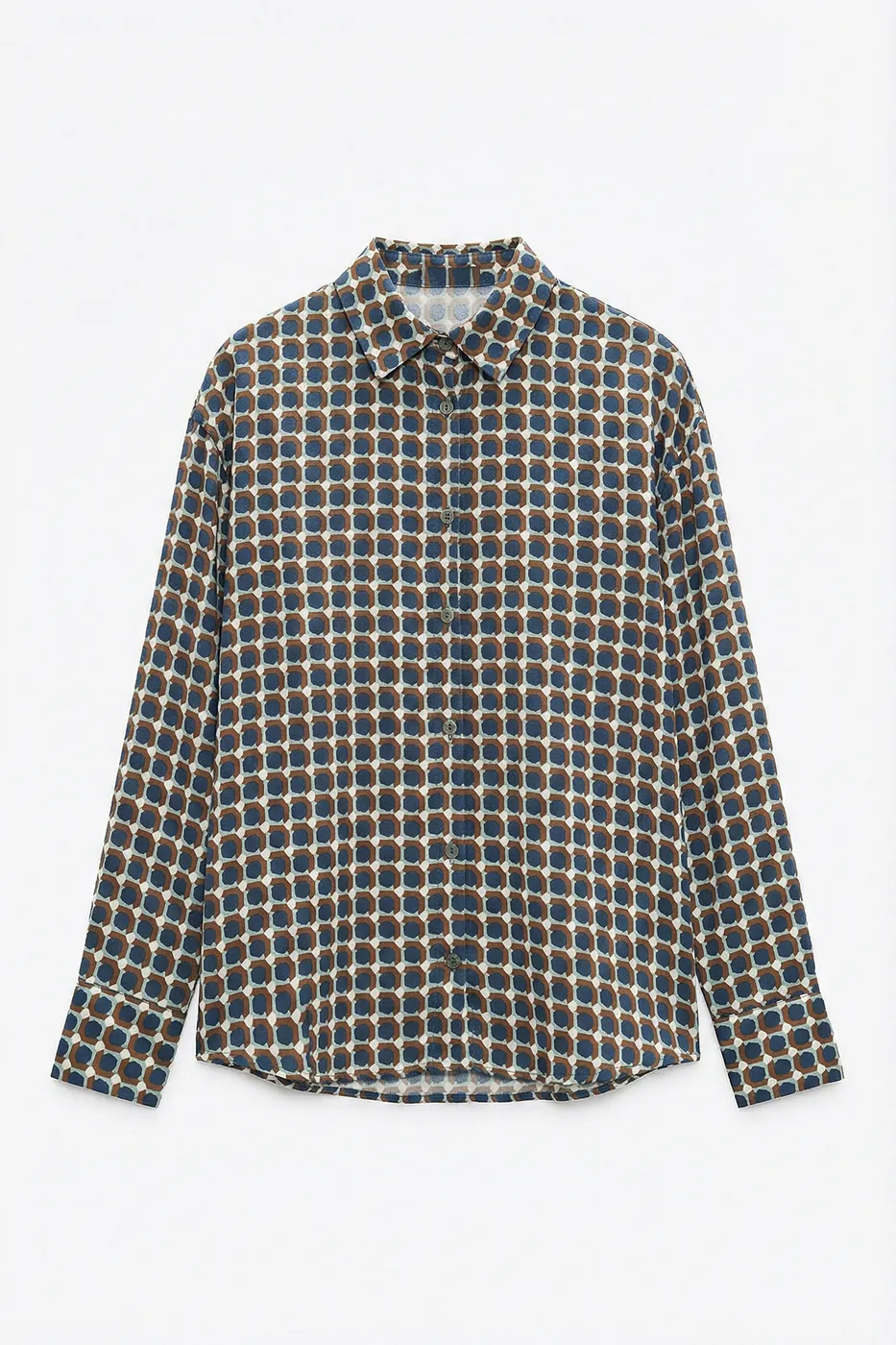 Bayan Lacivert Saten Oversize Gömlek