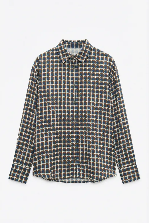 Bayan Lacivert Saten Oversize Gömlek - BSL