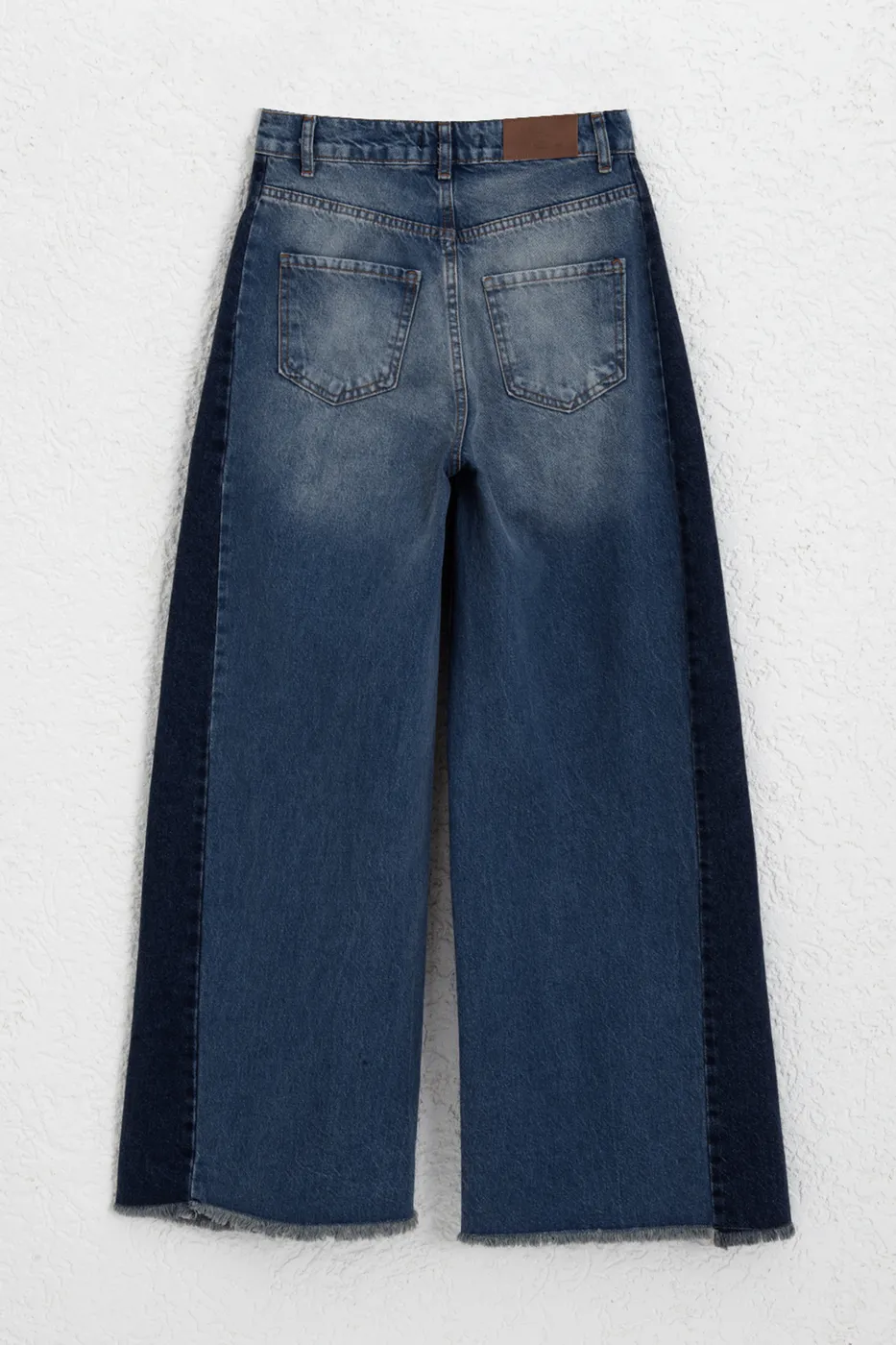 Bayan Mavi Bi Color Bol Pantolon