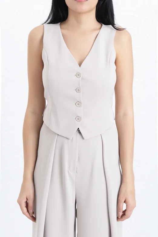 Bayan Bej Yırtmaçlı Yelek - BSL