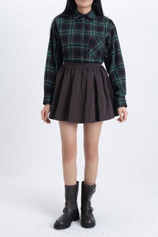 Volanlı Büzgülü Mini Etek