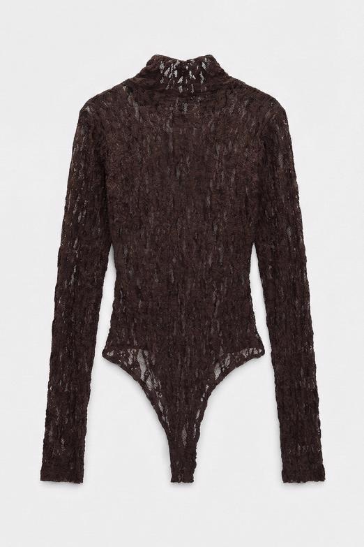 Dik Yakalı Dantel Bodysuit