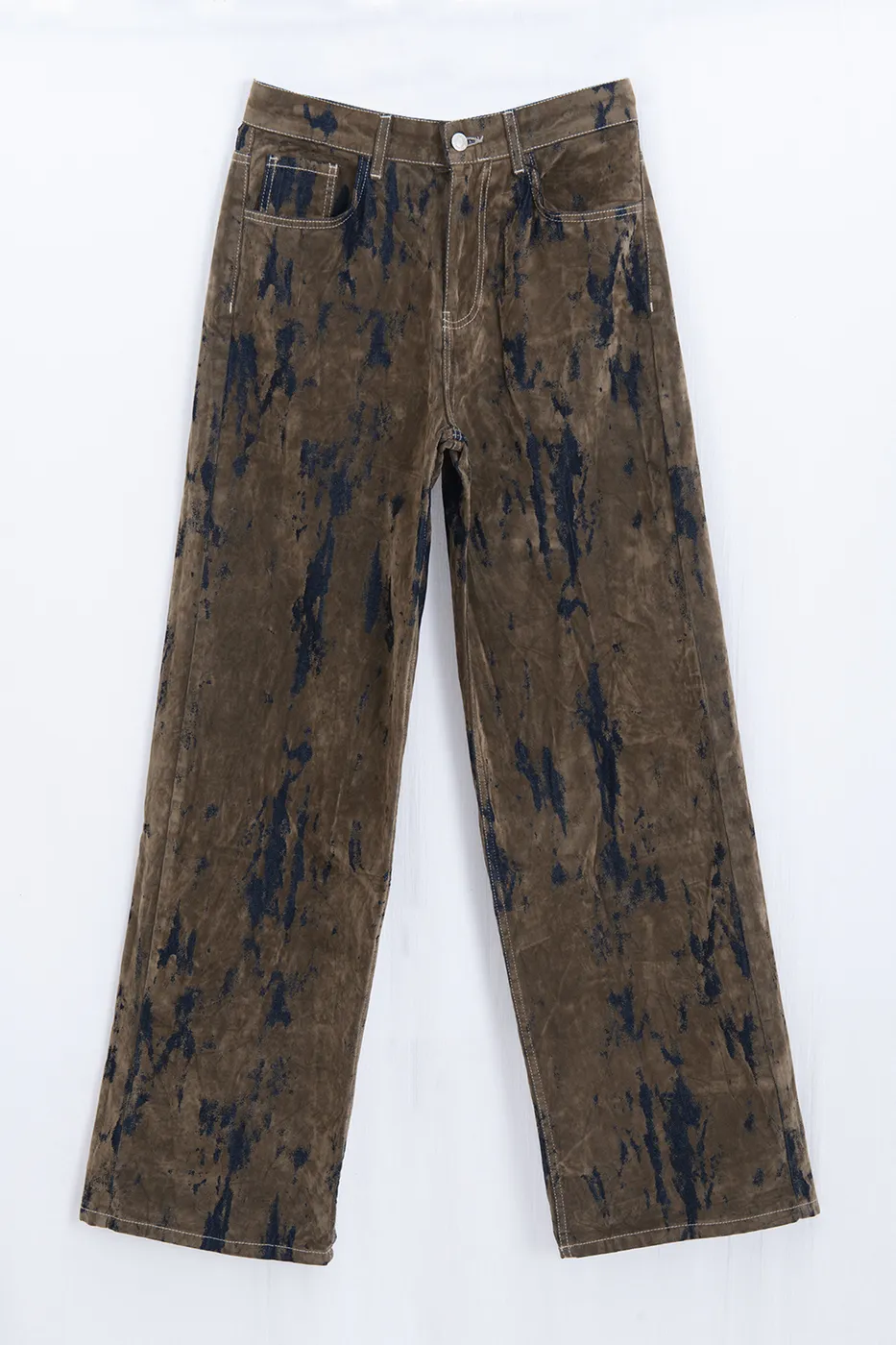 Bayan Kahverengi Flok Baskılı Pantolon