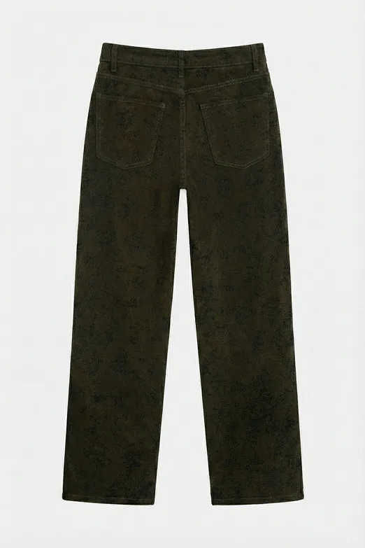 Bayan Yeşil Flok Baskılı Pantolon - BSL