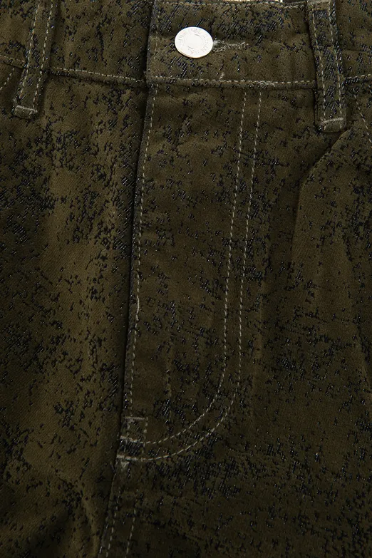 Bayan Yeşil Flok Baskılı Pantolon - BSL