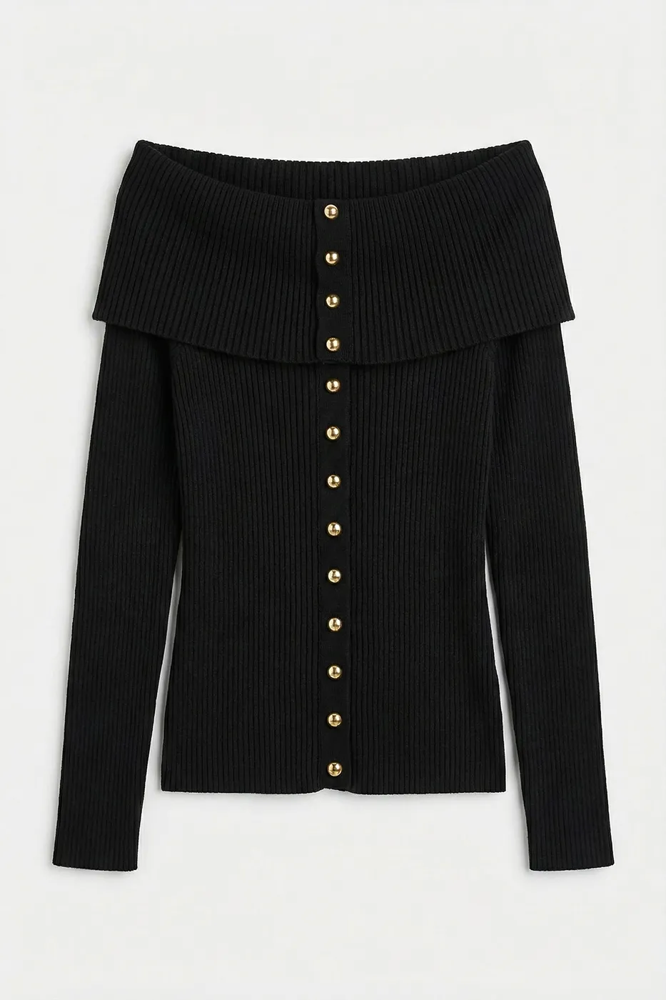 Bayan Siyah Madonna Yaka Fitilli Triko Top