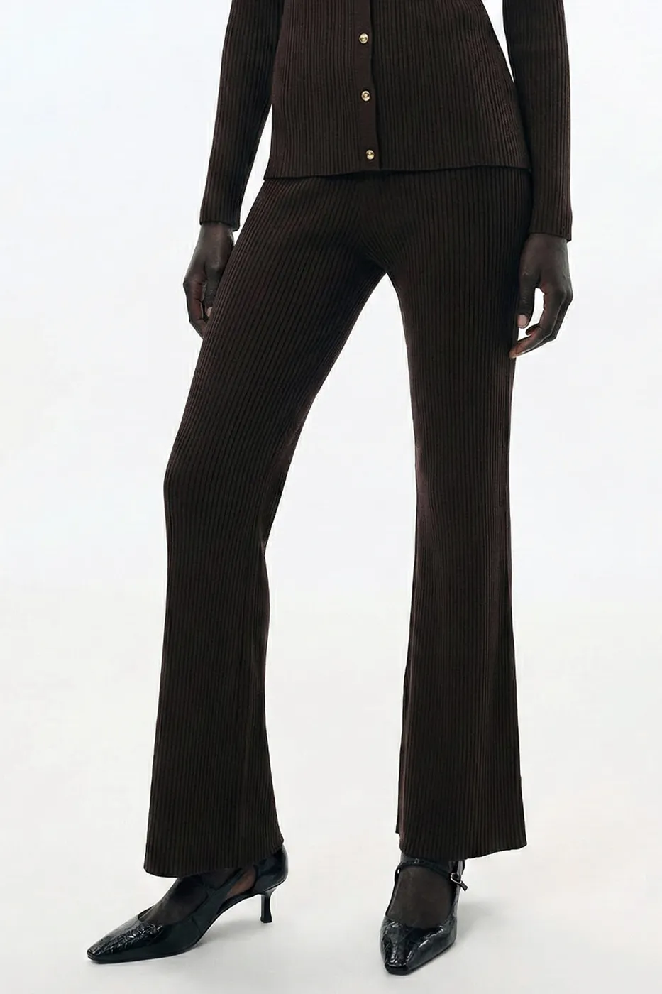 Bayan Kahverengi Fitilli Triko Pantolon