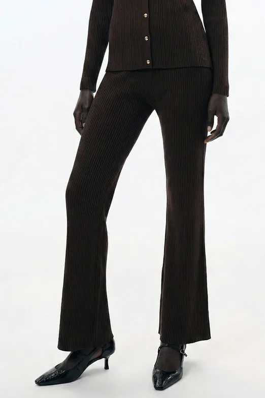 Bayan Kahverengi Fitilli Triko Pantolon - BSL