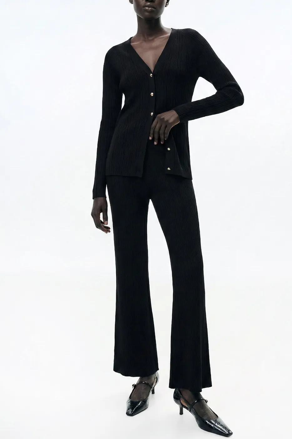 Bayan Siyah Fitilli Triko Pantolon