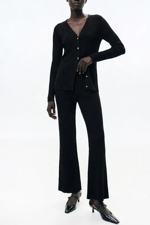 Bayan Siyah Fitilli Triko Pantolon - BSL