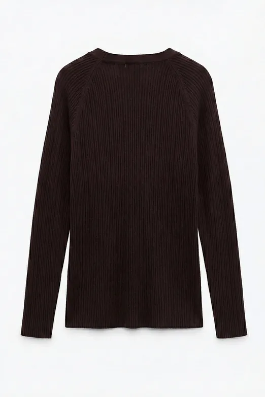 Bayan Kahverengi Fitilli Triko Top - BSL