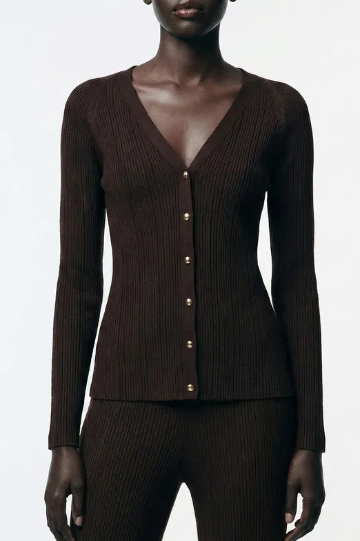 Bayan Kahverengi Fitilli Triko Top - BSL