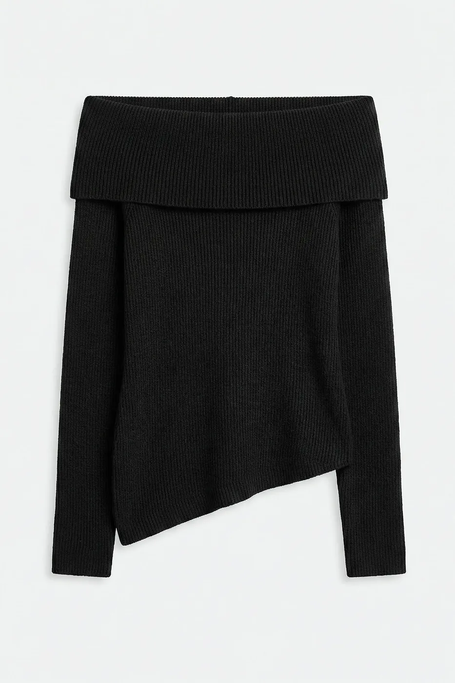 Bayan Siyah Madonna Yakalı Triko Top