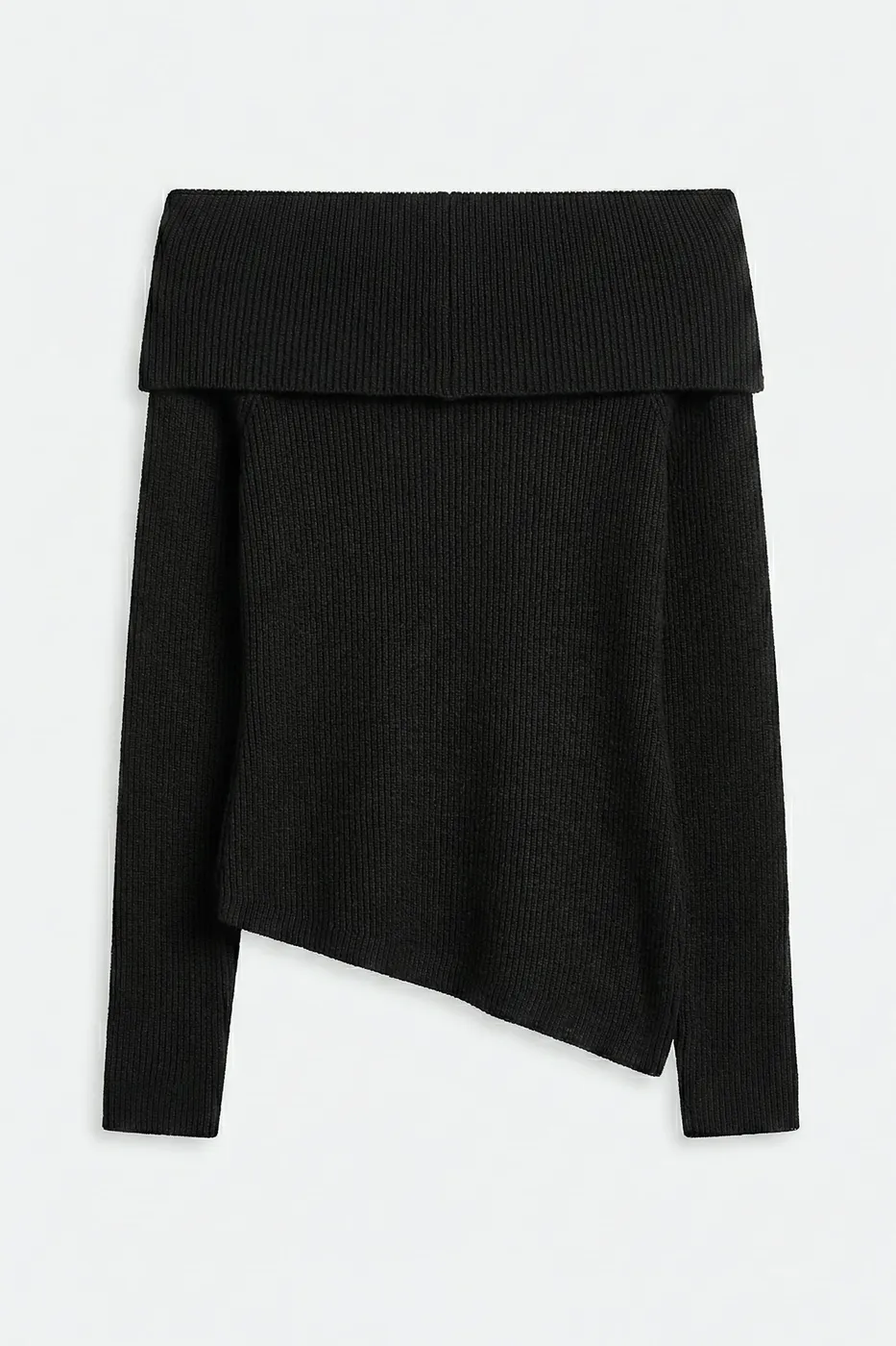 Bayan Siyah Madonna Yakalı Triko Top