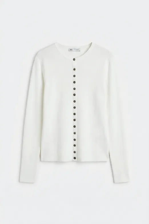 Bayan Kemik Bisiklet Yakalı Düğme Detaylı Hırka - BSL