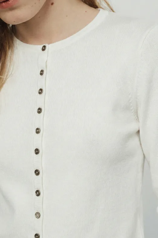 Bayan Kemik Bisiklet Yakalı Düğme Detaylı Hırka - BSL