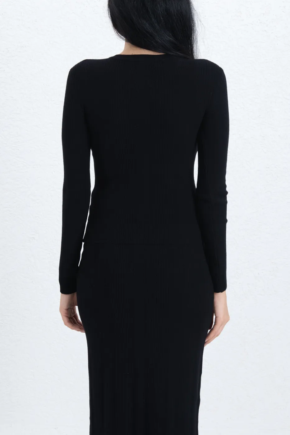 Bayan Siyah Bisiklet Yakalı Düğme Detaylı Hırka