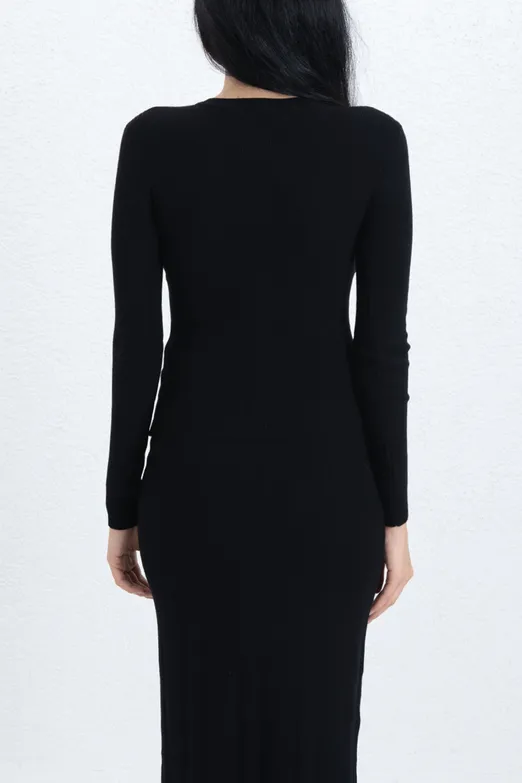 Bayan Siyah Bisiklet Yakalı Düğme Detaylı Hırka - BSL