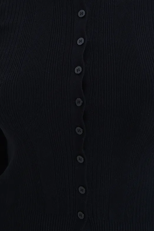 Bayan Siyah Bisiklet Yakalı Düğme Detaylı Hırka - BSL